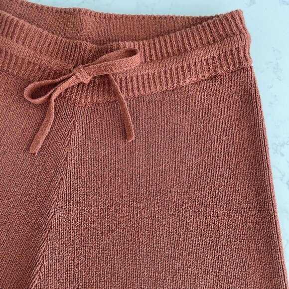 Theory Boucle Knit Cotton Poly Blend Hi Waist Wide Leg Pant Rust Caramel S NWOT - Picture 7 of 9